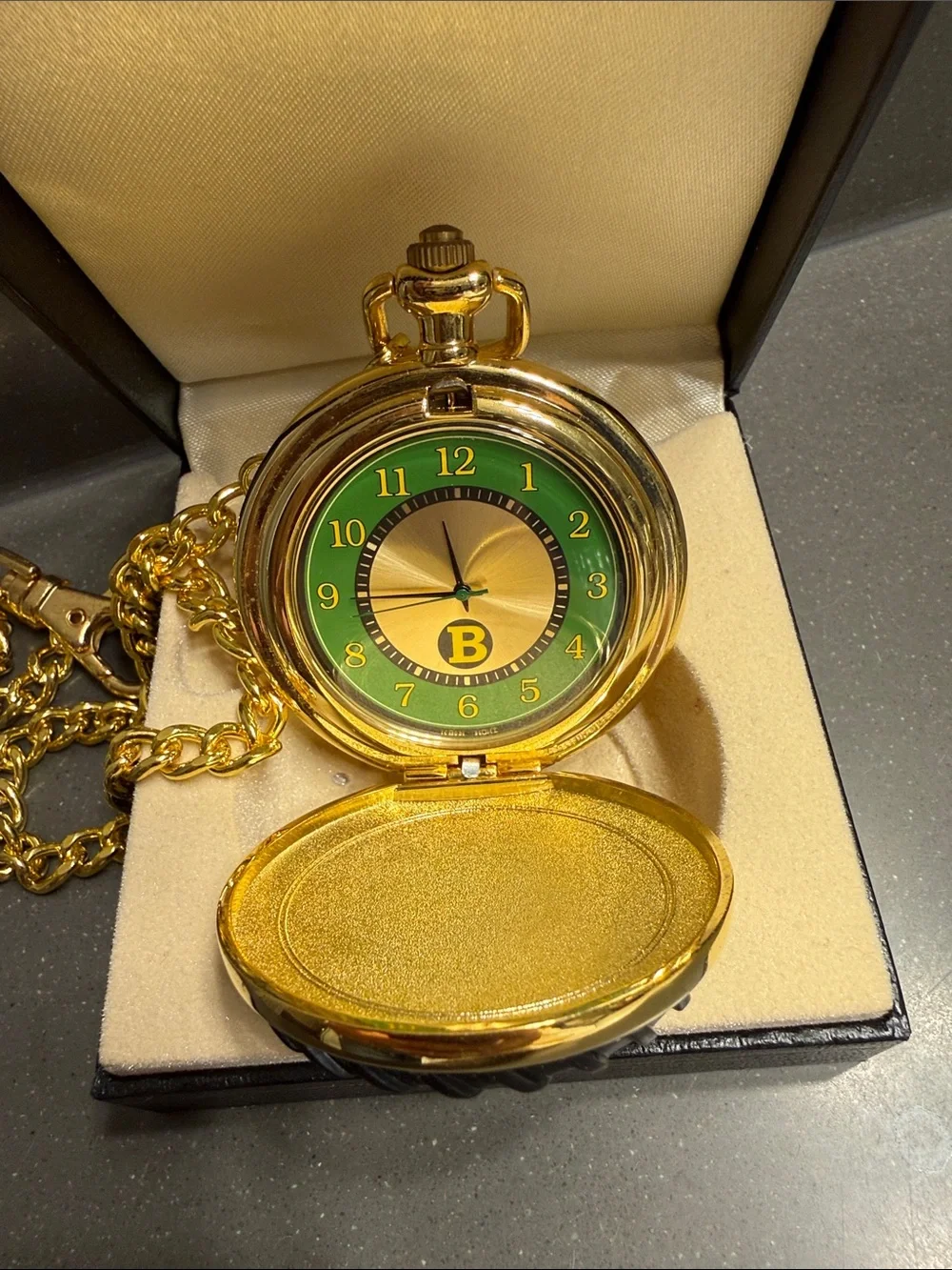 Gold Tone Tractor Pocket Watch Pendant with Black Tire Frame